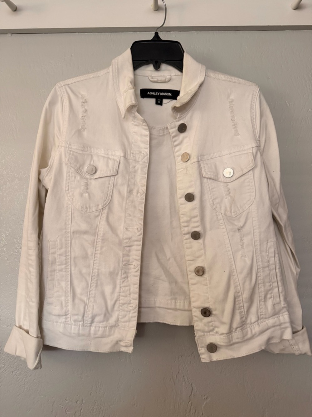 Ashley Mason Off-White Denim Distressed Jacket